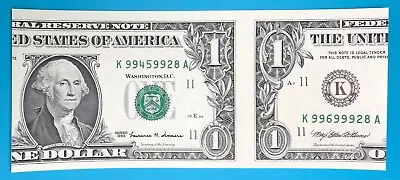 $1 Dollar Bill Cut From A BEP Sheet With 2 Different Serial Numbers Not An Error • $19.99