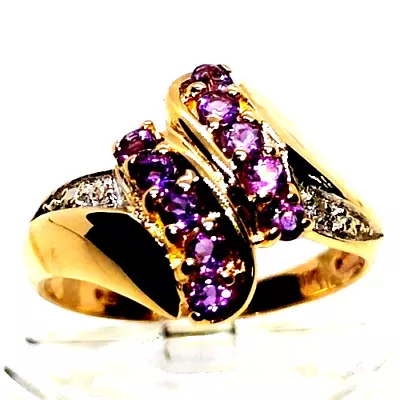 Diamond Amethyst 9ct 9 Carat Gold Fashion Ring Jewellery Size UK J US 5 EU 49 • $382.98