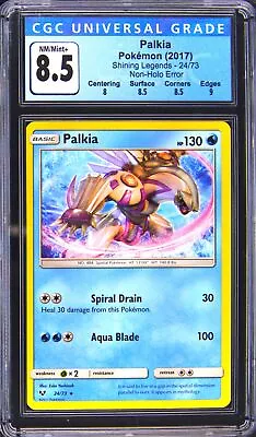 $26 • Buy CGC 8.5 NM-MINT+ Palkia 24/73  Non-Holo  ERROR Shining Legends Pokemon Card