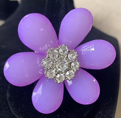 Gorgeous Chunky Vintage Handcrafted 3D Figural Flower Purple W/Rhinestones Ring • $16.99