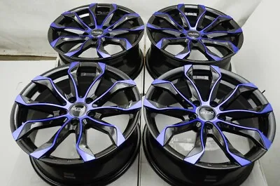 Kudo Racing Intimidate 17x7.5 5x114.3 5x4.5 Black W/Blue Polish Wheels Rims (4) • $759