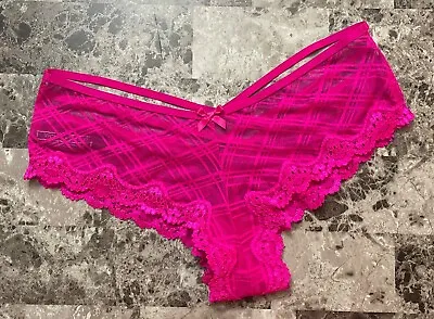 Nwot Victoria's Secret M Pink Plaid Mesh Lace Strappy Back Rare Cheeky Panties • £23.71