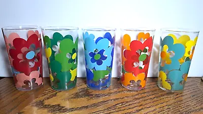 Retro Vintage Colorful Floral Glasses 7 Oz Set Of 5 • $39.99