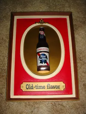 RARE VINTAGE Pabst Blue Ribbon Beer Old-Time Flavor 3D Bubble Flocked Sign • $75