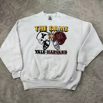 VTG 90s Yale Harvard Football The Game Crewneck Sweatshirt - Sz XL - Stains Look • $32