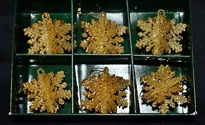 Vintage Gold Glitter 3D Snowflake Plastic Christmas Ornaments Lot 6 Taiwan 2 In • $19.99