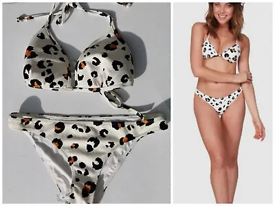 Tigerlily Sz M White Leopard Bikini Top Swimwear Two Piece  Sz XS Hipster Bottom • $49
