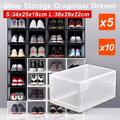 $39.99 • Buy 5x/10x Shoe Drawer Shoe Cases Box Rack Storage Cabinet Plastic Boxes (S Or L)