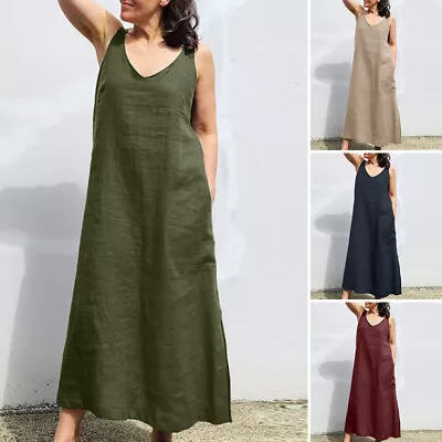 ZANZEA Womens Sleeveless V-Neck Tank Dress Summer Casual Street Midi Sundress • $26.11