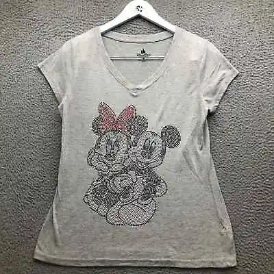 Disney Mickey Minnie Mouse T-Shirt Women's Medium Short Sleeve Rhinestones Gray • $14.99