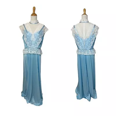 Vtg 70s J.C.Penney Polyester Maxi Dress Lace Neckline Prairie Prom Wedding Sz 20 • $55