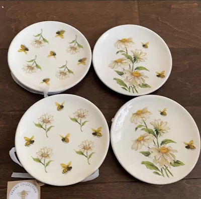 MAXCERA Round Spring Sunflower Appetizer Dessert Plates Set Of 4 Bumblebee • $29.96