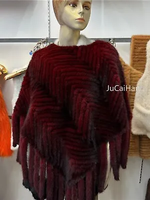 Handmade Knitted Mink Fur Shawl Women's Fur Scarves & Wraps Cape • $177