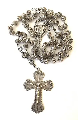 Vintage  Silver Filigree Rosary Necklace Mexico Lovely • $75