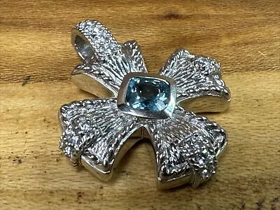 Judith Ripken Sterling Silver Blue Topaz & Cz Enhancer Cross Pendant U688 • $220