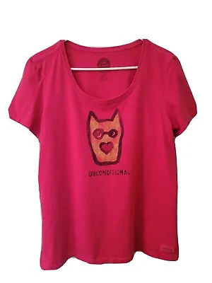 Life Is Good Crusher Tee Bright Pink Unconditional Rocket Dog Scoop Neck SS W/L • £10.36