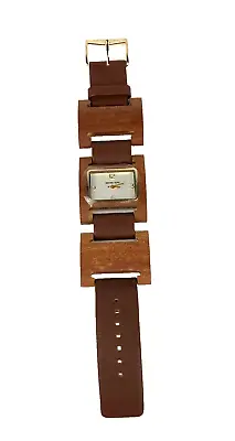 Michael Kors Unisex Watch Wood & Leather Bracelet Brown - New Battery - Running • $39.95