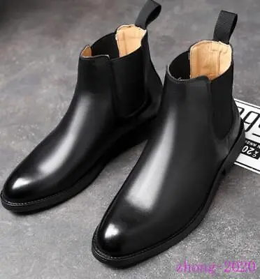 Men Faux Leather Pointed Toe Chelsea Ankle Boots Casual Business Outdoor Shoes • $64.67