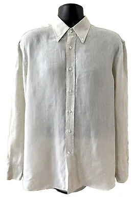 Canali Made In Italy Off White Long Sleeves Men’s Linen Shirt  Sz L 42 /16.5 • $45