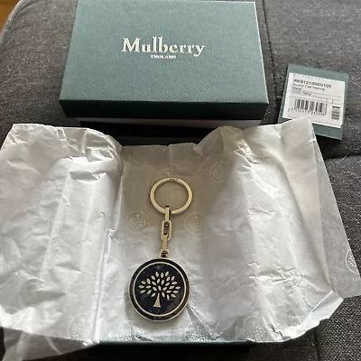 New Mulberry Round Tree Keyring In Silver Toned Metal And Navy Blue Enamel • £45