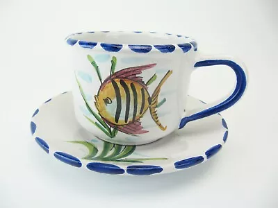 Vietri Al Mare Stoneware Cup & Saucer Hand Painted  - 3 Available • $39.95