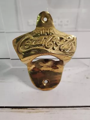 Vtg Nos  Drink Coca-cola  Solid Brass Wall Mount Bottle Opener Orig. Sticker • $14.99