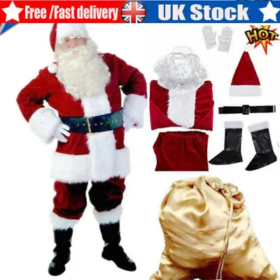 £19.49 • Buy Santa Claus Costume Father Outfit Christmas Flannel Suit Mens Adult Fancy Dress
