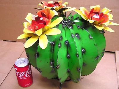 LARGE Metal Art FAT Barrel Cactus Sculpture Junk Iron Garden Art 2 • $87.99