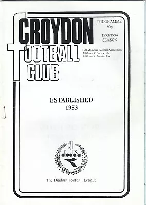£1.80 • Buy Croydon V Billericay Town 1993/4 (1 Jan) Diadora League