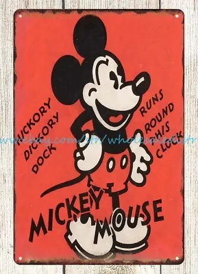 Garage Signs 1933 MICKEY MOUSE CLOCK ENGLISH WIND-UP CLOCK Metal Tin Sign • $18.84