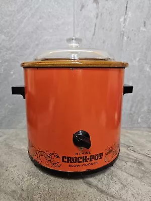 1970s 3.5 QT RIVAL CROCK POT Flame Orange Vintage Kitchen Appliance 3100/2 Glass • $19.99