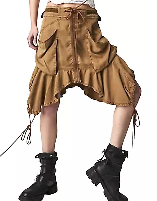 New Free People Brown Paxton Parachute Utility Mini Skirt Size 4 • $64.99