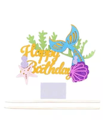 Party Little Mermaid Tail Cake Topper Ocean Cake Girl Happy Birthday Glitter  • $9.99