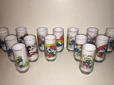 Smurf Vintage Glasses Complete Set Of 14 1982 8 Glasses 1983 6 Glasses • $96