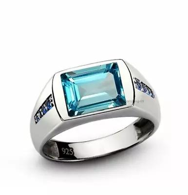 Men's 2Ct Emerald Cut Simulated Aquamarine Engagement Ring 14k White Gold Finish • $157.80