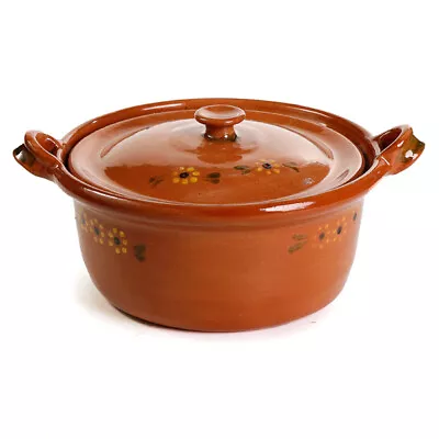 Ancient Cookware Mexican Clay Lidded Cazuela Pot Extra Large Terracotta 8 Qt • $151.95