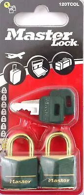 2 Pk MASTER LOCK 2cm PADLOCK Coloured Lock BRASS SHACKLE Compact Security GREEN • £6.99