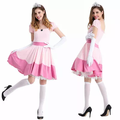 90s Princess Peach Costume Fancy Dress Women Fancy Dress Party Gaming Book Day • $36.84