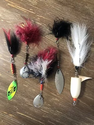 5 Assorted Vintage Antique Pike Musky Spinner Feathered Fishing Lures • $30
