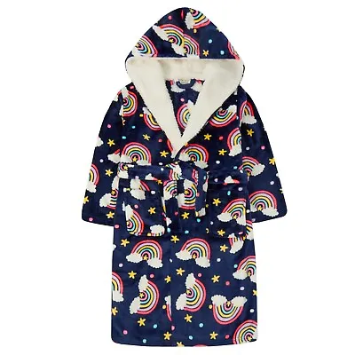 Girls Fleece Rainbow Dressing Gown Robe 2-13 Years Gorgeous Soft Flannel Fleece • £13.95