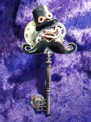 £11 • Buy ONE-OFF Steampunk Pin Brooch Key Top Hat Moustache Cogs Gear HANDMADE +FREE POST
