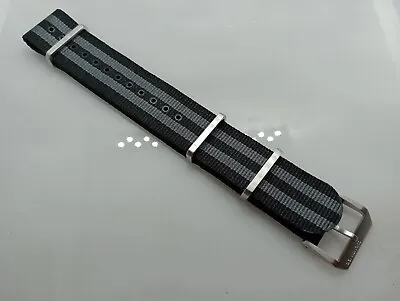 New Zuludiver 22mm Nylon Black & Grey Bond Divers Brushed Metal Watch Strap XG19 • £15.99