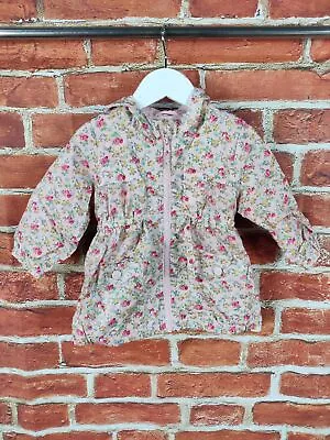 Baby Girls Coat Age 12-18 Months Next Pink Floral Light Mac Zip Jacket Hood 86cm • £7.99