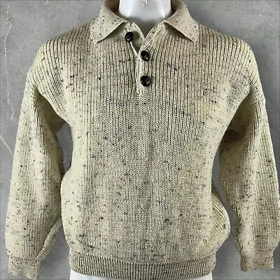 Vintage Carraig Donn Sweater Mens Medium Wool Polo Flecked Knit Irish R3 • $39.95