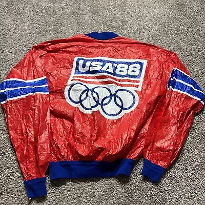 Olympics Team USA 1988 Vintage Confetti Tyvek Bomber Windbreaker Jacket XL • $15.96