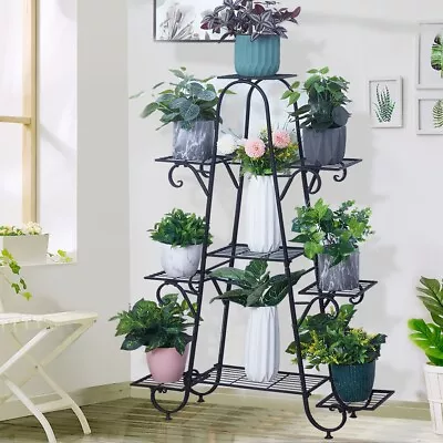 9-Tier Metal Shelves Flower Pot Plant Stand Display Indoor Outdoor Garden Patio • $59.96