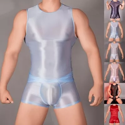 Stretchy Sexy Sheer Men's Top Glossy Jumpsuit Underwear Clubwear Nightwear • £13.68
