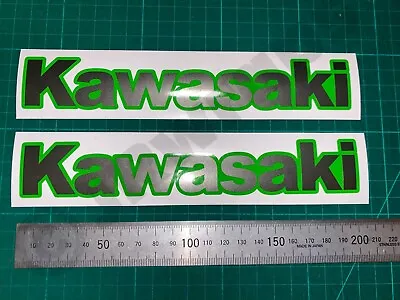 (X2) Kawasaki Stickers Decals Tank Fairing Helmet 200x32mm Gunmetal Grey / Green • £6.99