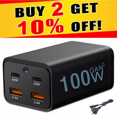 GaN 100W 4 Port Fast Charging Desktop Wall Charger PD+QC Type C Power Adapter • $32.99