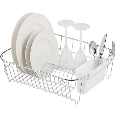 Avanti Slimline Large Dish Rack Drying Holder F/Cup Plates Cutlery Drainer WHT • $29.95